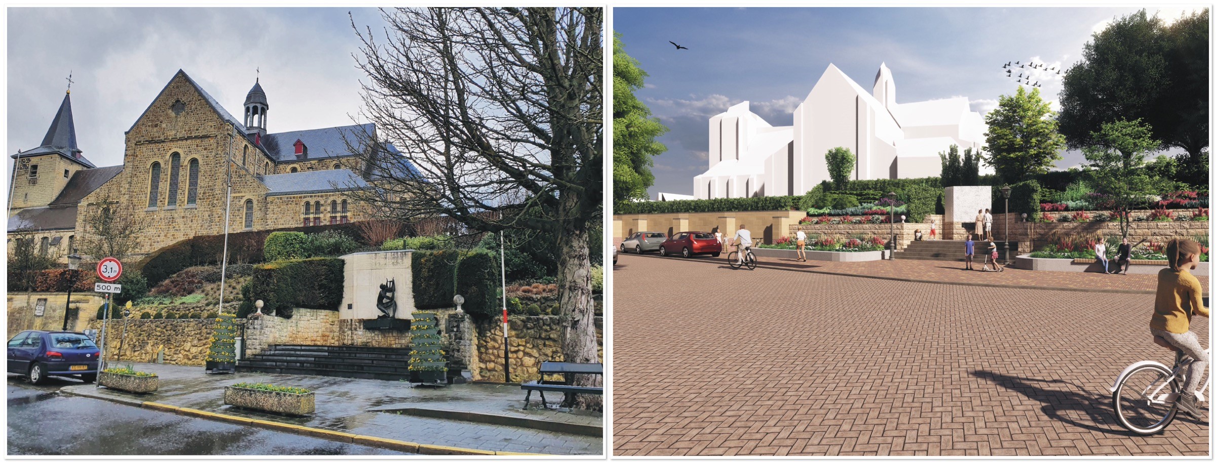 Kerkplein Schin op Geul voor en na